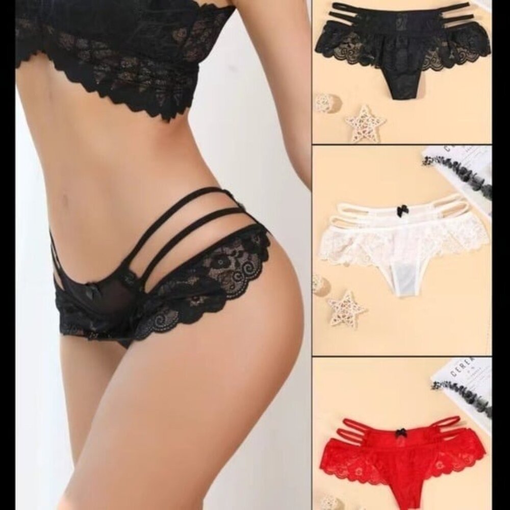 3pc Lace Mesh Panties Set